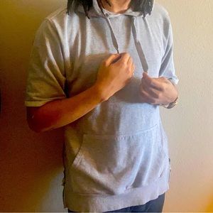 (Like New) Grey Streetwear Oversized Short Sleeve Hoodie [Old Kanye Style]